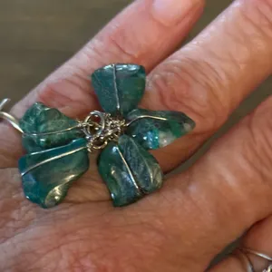 Vintage gold tone moss agate dangle cluster cuff ring Green thumbnail 5