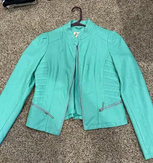 Teal Leather Jacket Blue Size M thumbnail 1