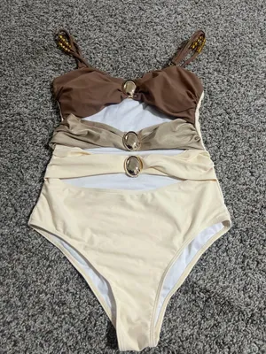 B2prity One Piece Swimsuit for Women Cutout Monokini Color Block Bathing Suit Ruched Sexy Swimwear thumbnail 6