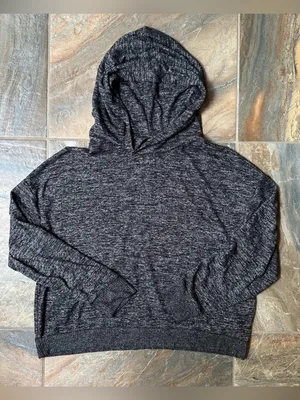 Gap Softspun Crop Hoodie Women’s Size Large Black Marl thumbnail 2