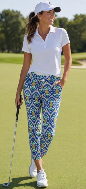 Peter Millar Wicking Pants 6 Cropped Golf Cotton Blend Blue White Coastal‎ Prep thumbnail 1