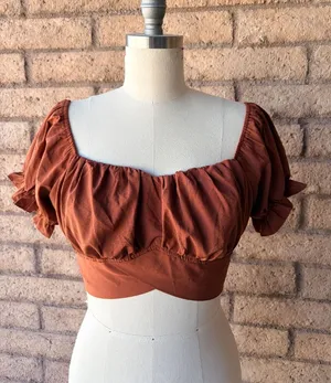 Amazon | Burnt Orange Off-Shoulder Puff Sleeve Crop Top | L thumbnail 1