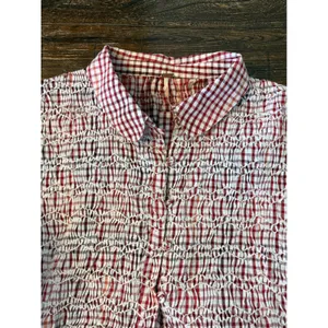 Free People Charlotte Gingham Tunic‎ Women XS Red White NEW Smocked Boho thumbnail 3