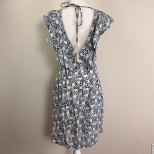 Anthropologie V-neck Plunge Tunic Mini Dress Blue Floral Crochet Tassel Large‎ thumbnail 5