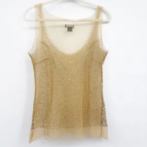 Wet Seal Womens Gold Sequin Mesh Y2K Glam Fairycore Going Out Tank Top Size M thumbnail 5