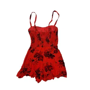 Free People 0 Red Black Floral Romper Mini Dress Y2K Coquette Cottagecore thumbnail 4