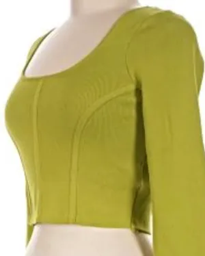 Happily Grey Ribbed Cropped Long Sleeve Top in Chartreuse/Lime Green thumbnail 3