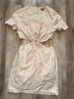 STAUD Epona Dress Natural Cutout Tie-Front- Mini- Sz: S thumbnail 3