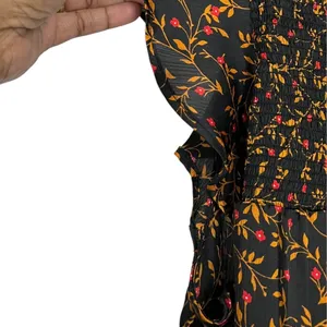 OLD NAVY Women's Black Floral Ruffle Flutter Sleeve Smocked Top - Size 1x thumbnail 5