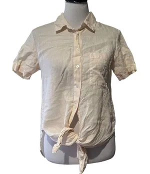 Theory Tie Front 100% Linen Top Womens P Minimalist Capsule Short Sleeve thumbnail 1