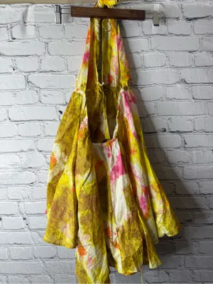 Zara Yellow & Pink Tie-Dye Flowy Halter Dress size small thumbnail 10