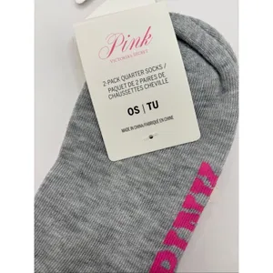 PINK Victoria’s Secret 2-Pack Quarter Socks White Gray NWT thumbnail 5