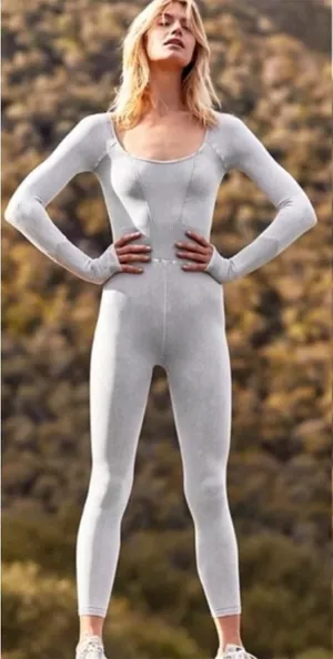 Free People Good Karma Long Sleeve Jumpsuit Grey XS/S thumbnail 1