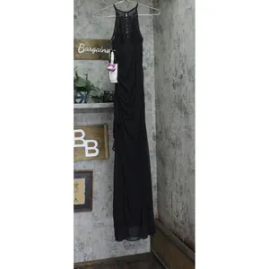 Blondie Nites Juniors Crochet Knit Ruched Gown Dress 56318 Black 3 thumbnail 2
