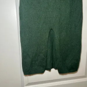 Free People Green Ribbed Knit Midi Skirt Front Slit Size S preppy fall comfy thumbnail 3