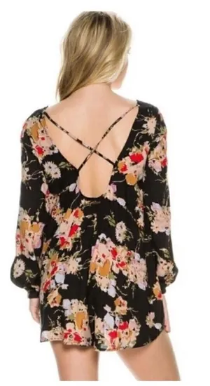 Billabong Secret Moons Floral Long Sleeve Romper Women's Size Small thumbnail 1