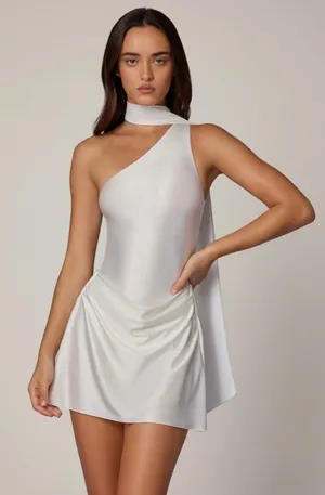 Oh Polly Kiraz Asymmetric Scarf Detail Mini Dress Size 0 White thumbnail 1