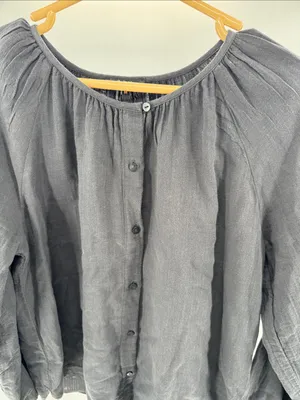 Quince 100% Organic Cotton Gauze Peasant Blouse M black boho casual work neutral thumbnail 4