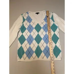 Tommy Hilfiger White Lightweight Argyle Sweater – Size L - 100% cotton thumbnail 3