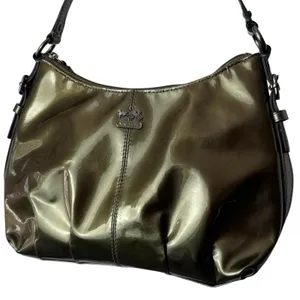 Coach‎ Y2K Madison Patent Leather Demi Small Pleated Pewter Handbag Pouch 46619 thumbnail 3