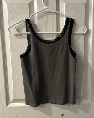 Brandy Melville Women's Grey and Black Lace Top thumbnail 3