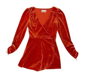 Urban Outfitters Goldmine Velvet Long Sleeve Romper Terra‎ Cotta Orange Size XS thumbnail 1