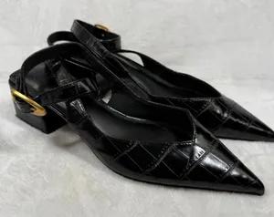ASOS Design Black Croc Embossed Pointed Toe‎ Slingback Block Heel Pumps Womens 7 thumbnail 1