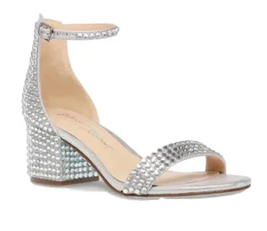 Betsey Johnson Silver Crystal Ankle-Strap Block Heel - 7.5 thumbnail 1