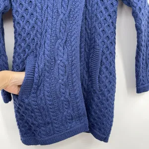aran crafts sweater women Cable Knit XXS 2XS Blue 100 Merino Wool Fisher Core thumbnail 2