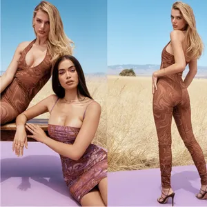 House of CB Violet Cocoa Swirl Brown Mesh Leggings High Rise Large thumbnail 4