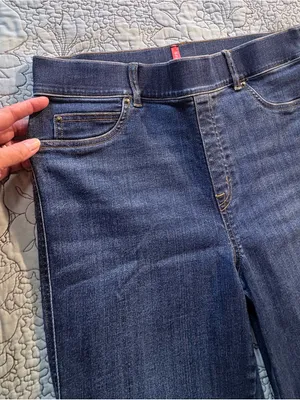💥SPANX Pull On Flare Jeans Dark Wash High Rise Stretch Denim Size L🧡 thumbnail 6