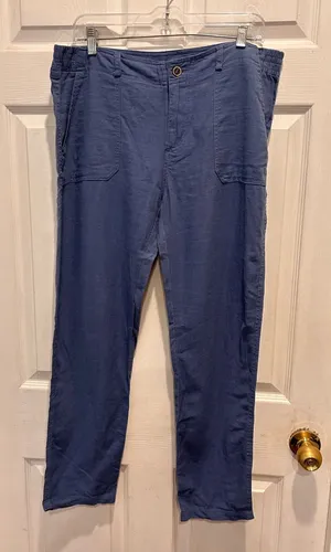 Love Tree Blue Linen Blend Utility Straight Leg‎ Pants Women Large Lightweight thumbnail 1