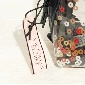 Victorias Secret Sequin Clear Transparent Black Trim Makeup‎ Travel Bag NEW thumbnail 3