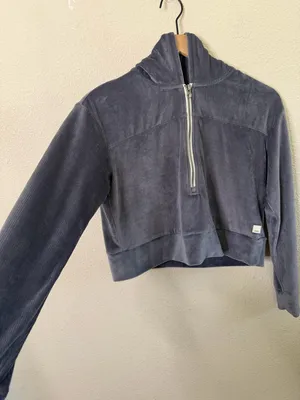 Vuori Women's Haven‎ Half Zip Jacket Hoodie in Azure Blue Velour Womens Size XS thumbnail 4