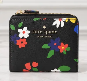 Kate Spade Floral Compact Snap Wallet Black Multicolor Zip Coin Pocket thumbnail 1