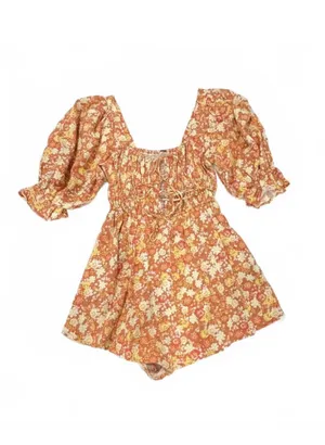Free People Show Me Love Romper Boho Puff Sleeve thumbnail 2