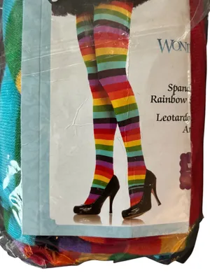 Wonderland Costumes Rainbow Striped Tights Women OS Stretch Thigh High WITCH thumbnail 2