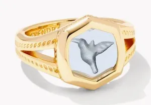 Kendra Scott Davie Intaglio Statement Ring in Light Sky Blue Glass Hummingbird thumbnail 1