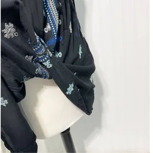 Free People Stargazer Mini Dress Embroidered V-Neck Tie Waist Black Blue Small thumbnail 11