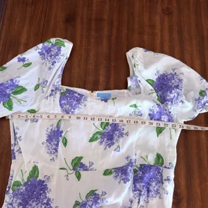 Draper James Womens Plus Size 24 Blue Hydrangea Floral Linen Puff Sleeve Dress‎ thumbnail 10