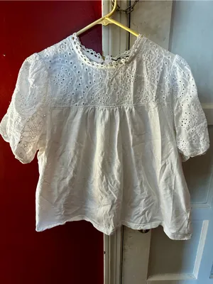 Jack + Avery White Cotton Eyelet Lace Top XL Short Sleeve Blouse Fairy Coquette thumbnail 2