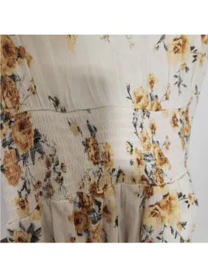 Love Crazy Women's M Cream Floral Smocked-Waist Mini Dress V-Neck/Ties Front thumbnail 10
