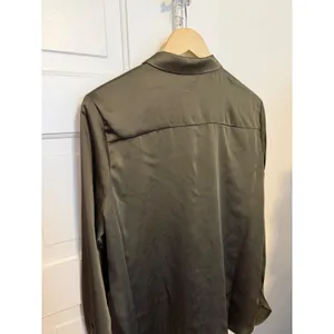 A New Day Olive Green Satin Long Sleeve Button Down Blouse Large L thumbnail 10