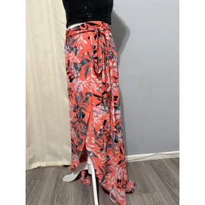 bebe Maxi Skirt Size 8 Coral Floral Wrap High Low Tropical Summer Tie Waist thumbnail 6