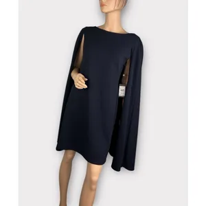 Maggy London Navy Blue‎ Cape Sheath Cocktail Dress Boat Neck Mini NEW thumbnail 5