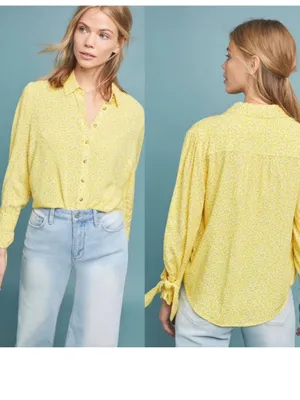 Maeve Anthropologie Blithe Button-Down Top size 12 Bow Detail Sleeve peasant thumbnail 5