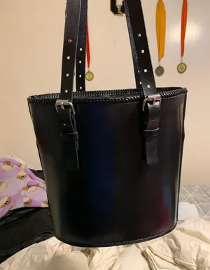 Handmade real leather bag Black thumbnail 2