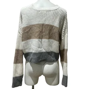 Moon & Madison Sweater Womens L Cream Tan Gray Colorblock Cropped Pullover thumbnail 2