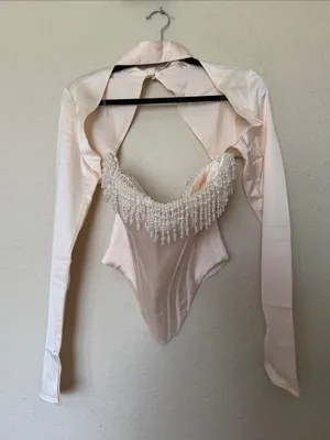 HOUSE‎ OF CB 'Aubrie' Vintage Cream Embellished Satin Corset With Sleeve NWOT S thumbnail 16