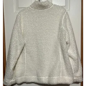 Women's White‎ Sherpa Reversible Felt Zip Up Jacket Side Pockets Size XL thumbnail 2